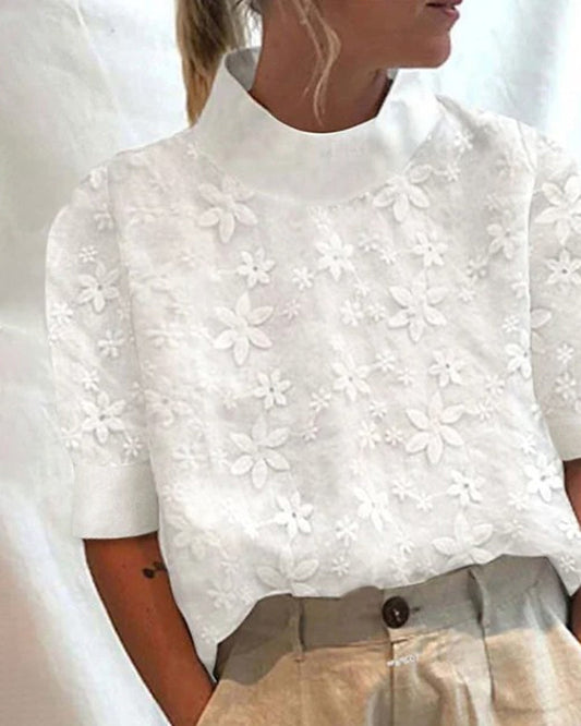 Elizabethe | Blouse en coton tendance avec col montant