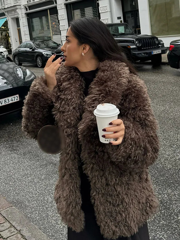 Ehvelyrah | Manteau d'hiver chaud en fausse fourrure marron foncé