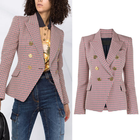 Wrynn | Blazer pour femmes avec motif pied-de-poule et col double boutonnage